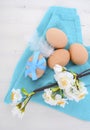 Easter Blue and White Theme Table with Fresh Eggs