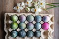 Easter. Boiled Easter eggs painted in the style of cosmos and a distant galaxy,