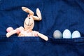 Easter boiled eggs and bunny in apron pocket