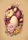 Easter flowers in beige and rosy. AI generative