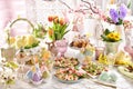 Easter breakfast with fresh salads and eggs Royalty Free Stock Photo