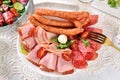 Easter breakfast with a plate of ham and sausages and fresh salads Royalty Free Stock Photo