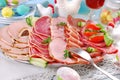 Easter breakfast with platter of cured meat and ham Royalty Free Stock Photo