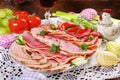 Easter breakfast with platter of cured meat and ham Royalty Free Stock Photo