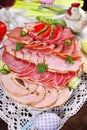 Easter breakfast with platter of cured meat and ham Royalty Free Stock Photo