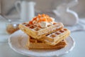 easter breakfast with waffle and powdered sugar