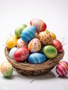 Easter bright colored eggs in a nest.