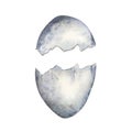 Easter broken egg watercolor illustration isolated on white background. Blue egg hand drawn neutral color. Painted two