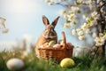 egg animal spring cute flower egg easter rabbit meadow grass easter. Generative AI.