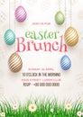 Easter Brunch invitation card design, illustration of colourful easter eggs.