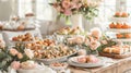Easter brunch table adorned with pastel decorations fresh flowers