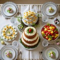 Easter Brunch Table Setting With Cake Deviled Eggs And Fruit Salad food Royalty Free Stock Photo