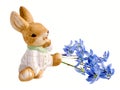 Easter bunnie and blue Scilla Royalty Free Stock Photo