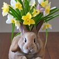 Easter Bunnie and daffodils Royalty Free Stock Photo