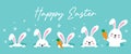 Cute Spring Easter Bunny Rabbits Coming Out of the Ground Hole Vector Illustration