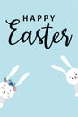 Easter bunnies - boy and girl peek out on blue background. Vector illustration Royalty Free Stock Photo