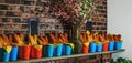 Easter bunnies bread baked as traditional holiday food. Easter bunny cake in close up picture. Rustic buckets with homemade hot Royalty Free Stock Photo