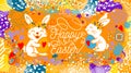 Easter bunnies on a card. Happy Easter. hand drawn. Not AI, Vector illustration Royalty Free Stock Photo
