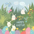 Cute Easter bunnies and easter egg. Happy holidays Royalty Free Stock Photo