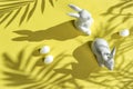 Easter bunnies eggs decoration hard shadow Royalty Free Stock Photo