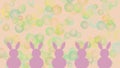 Easter bunnies on pastel colour background with bokeh orbs