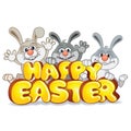 Easter Bunnies with Text Happy Easter Vector