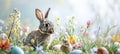 Easter Bunny Amidst Colorful Eggs in Spring Meadow