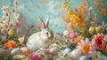 Easter Bunny Amidst a Colorful Floral Display with Eggs Royalty Free Stock Photo