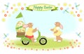 Easter bunny as scooter delivery of big easter egg Royalty Free Stock Photo