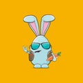 Easter bunny badass and funny cartoon character with bunny ears isolated on orange background. rock n roll easter party