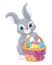 Easter Bunny with Basket of Eggs Cartoon Vector Illustration