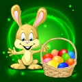 Easter bunny with a basket full of colorful eggs