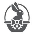 Easter bunny in basket glyph icon, easter and animal, rabbit sign, vector graphics, a solid pattern on a white