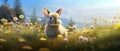 Easter Bunny In A Blooming Field, Radiating Cuteness