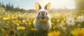 Easter Bunny In A Blooming Field, Radiating Cuteness