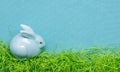 Easter bunny border with a blue ceramic bunny Royalty Free Stock Photo