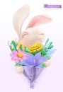 Easter bunny with a bouquet of wildflowers. vector plasticine art object
