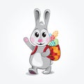 Easter Bunny brings colored eggs. Vector illustration. Royalty Free Stock Photo