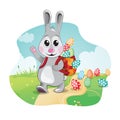 Easter Bunny brings colored eggs. Vector illustration. Royalty Free Stock Photo