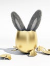 Easter Bunny in a broken Golden egg Royalty Free Stock Photo