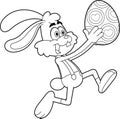 Outlined Happy Rabbit Cartoon Character Running With Easter Egg Royalty Free Stock Photo