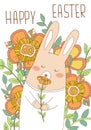 Easter bunny card with cute flowers