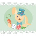 Easter bunny with carrots and eggs Royalty Free Stock Photo
