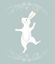 Easter Bunny character. Happy running and dancing bunnies. Flower frame silhouette Royalty Free Stock Photo