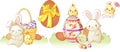 Easter bunny and chiken kawaii set