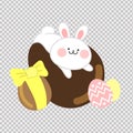 Easter bunny on chocolate egg isolated character vector