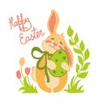 EASTER BUNNY WITH CHOCOLATE EGG VECTOR POSTCARD Royalty Free Stock Photo
