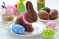 Easter Bunny and chocolate eggs Royalty Free Stock Photo