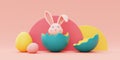 Easter bunny with colorful easter eggs,happy easter ,3d rendering