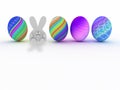 Easter bunny and colorful eggs on white